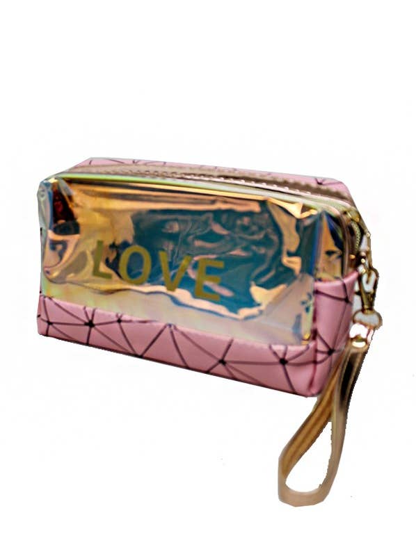 Love Diamond Laser Cut Iridescent Toiletry Makeup Bag for wholesale by Cap Zone