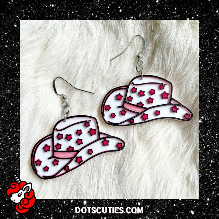 Pink Star Cowboy Hat Dangle Earrings | cute, western, cowgirl fashion for wholesale by Dot's Cuties