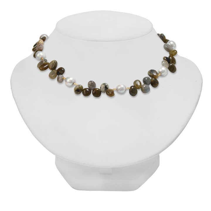 Labradorite and Grey Pearl Necklace for wholesale by Pomeline Greenwich