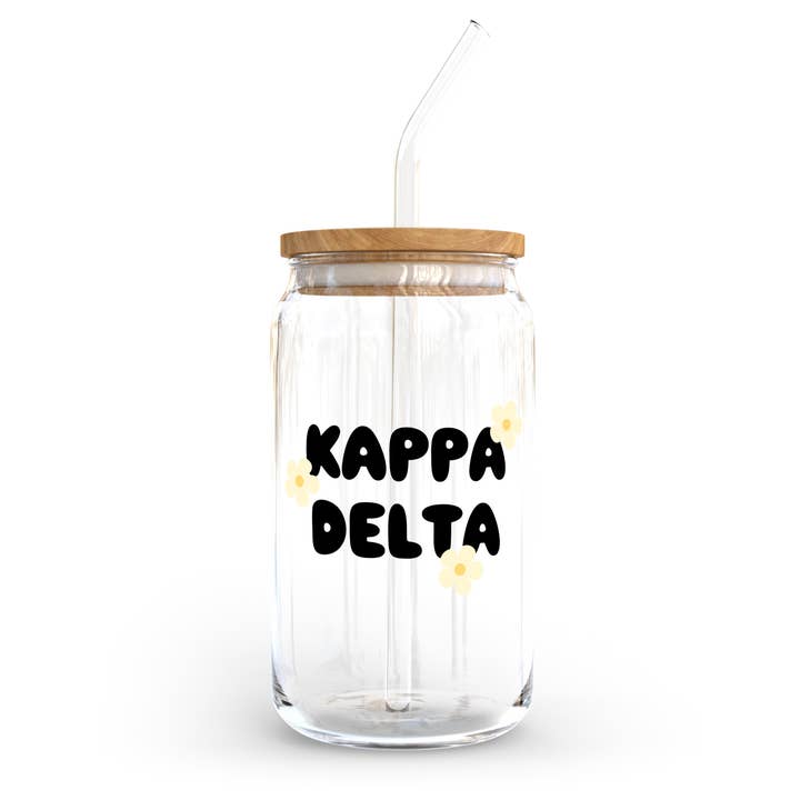 Kappa Delta Glass Cup with Yellow Flowers for wholesale by Golden Sol Collective