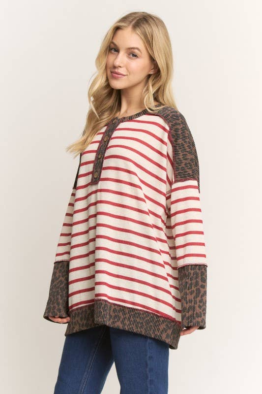 HEIMISH - Wholesale Tunic - Women's - ET7986-11 LONG SLEEVE ROUND NECK STRIPE AND ANIMAL PRINT TOP8
