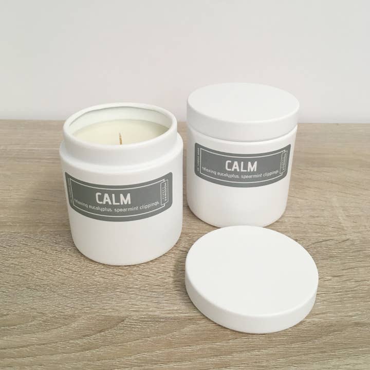CALM - White Tin Traveler for wholesale by Moodwax Candle
