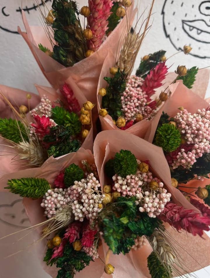 Hazel & Twine – wholesale Dried/pressed flowers – Florist Pick - Mini Dried Flower Bunch  - Bright Tones 2