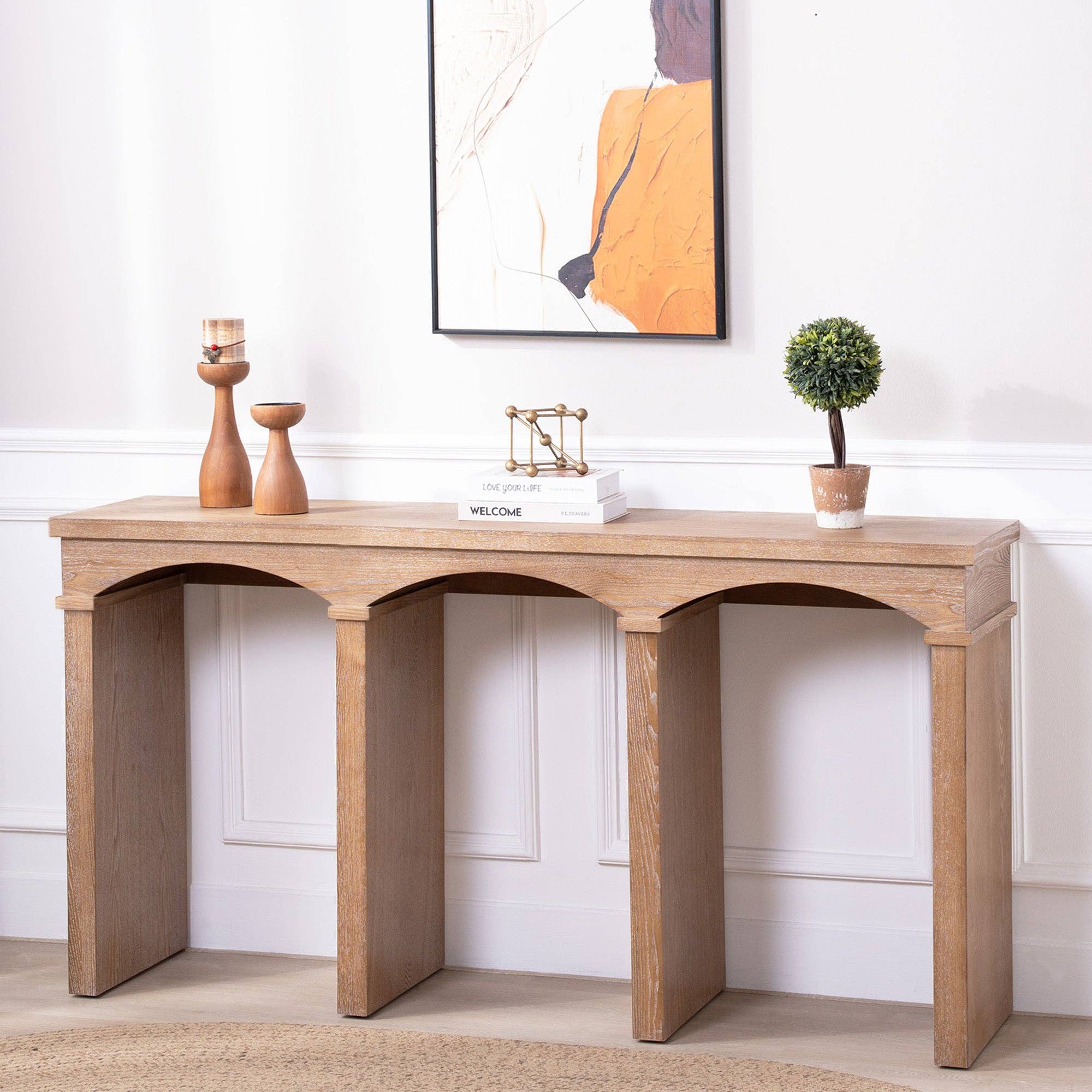 39F Inc. - Wholesale Console Table - Rustic 60" Archway Console Table - Natural Wood1