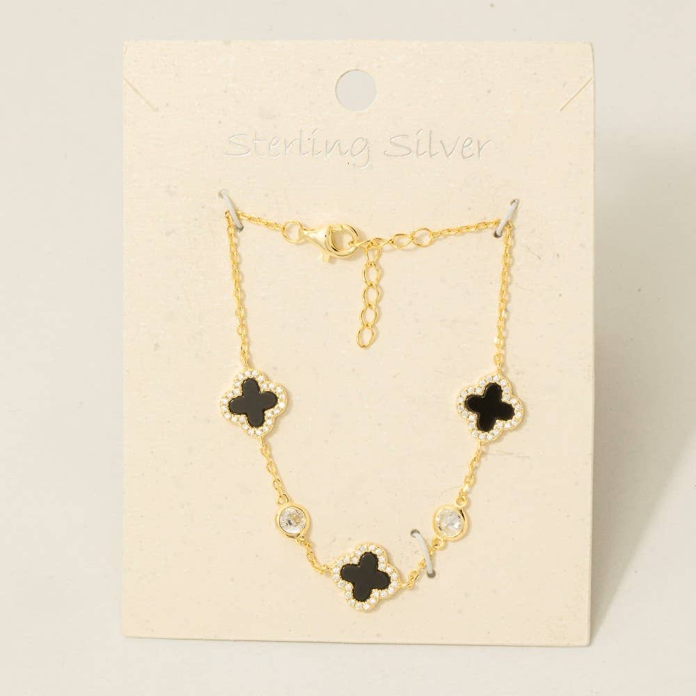 Fame Accessories – wholesale Link & chain bracelet – Sterling Silver Clover Chain Bracelet5