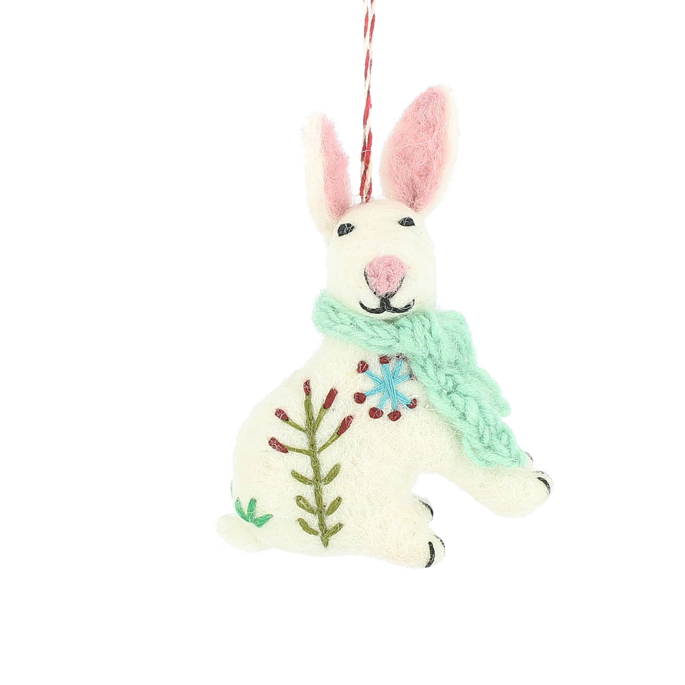 Fiona Walker England - Wholesale Christmas Decoration - Embroidered Bunny Hanging Decoration0