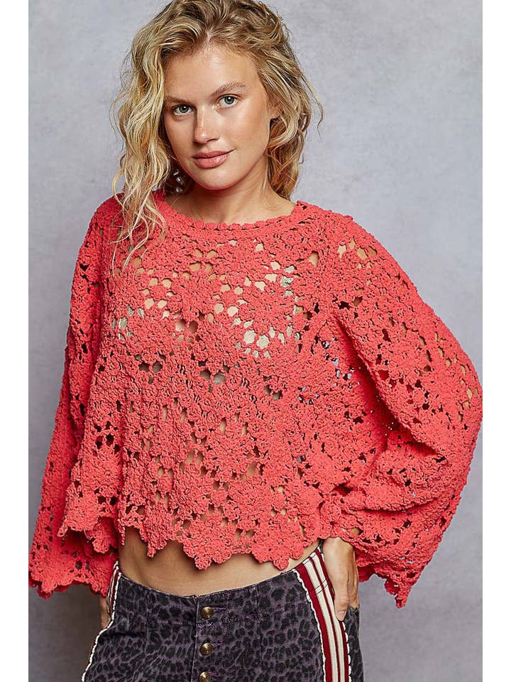 Pol Clothing - Wholesale Knitted jumper – Women′s - Textured Chenille Sweater Loose Fit Crochet Top 1