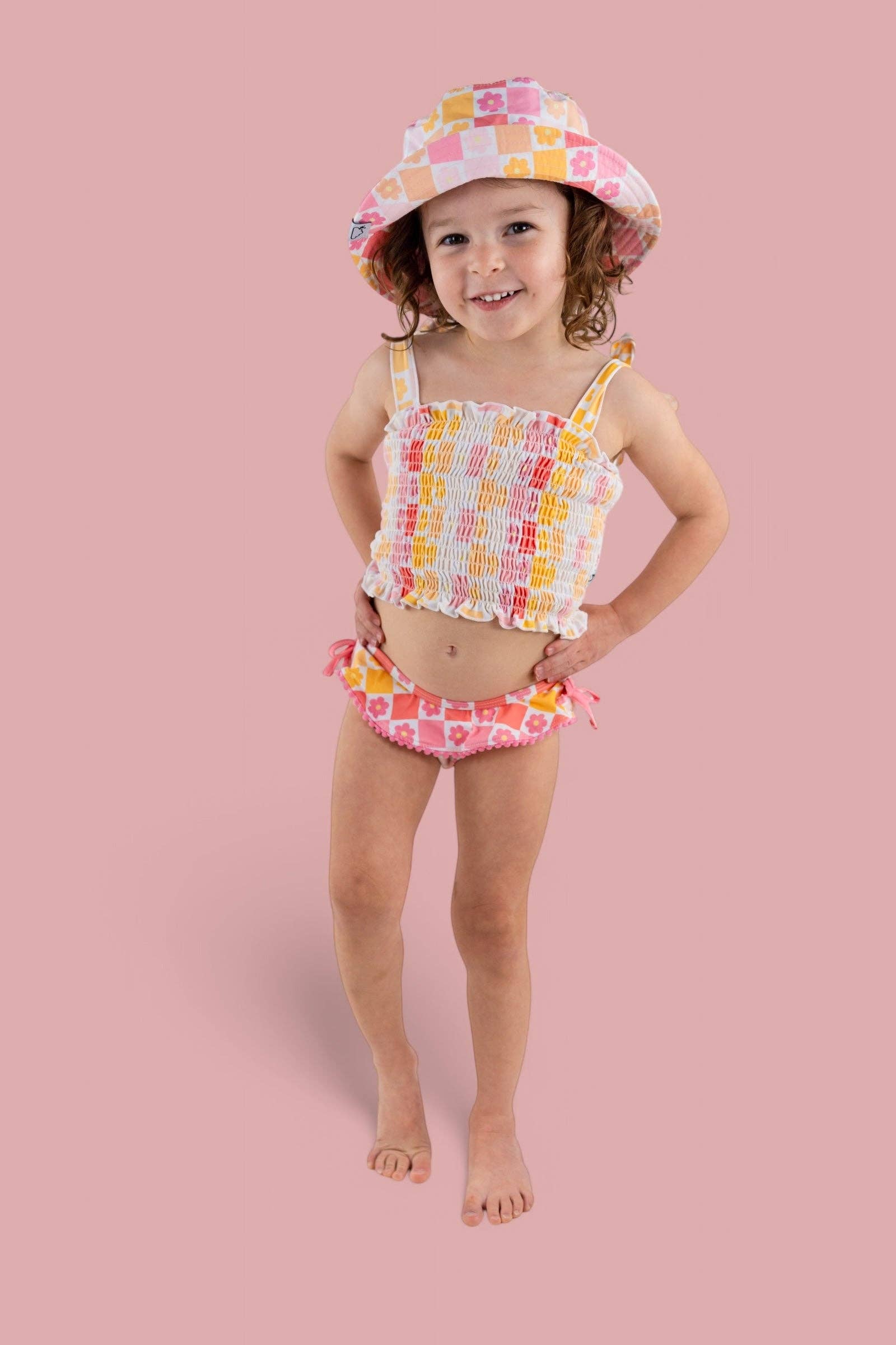 Dream Big Little Co. – wholesale Two-piece swimsuit – Kids – SUMMER SUNSET CHECKERS DREAM SMOCKED TANKINI TWO PIECE SWIM SUIT22