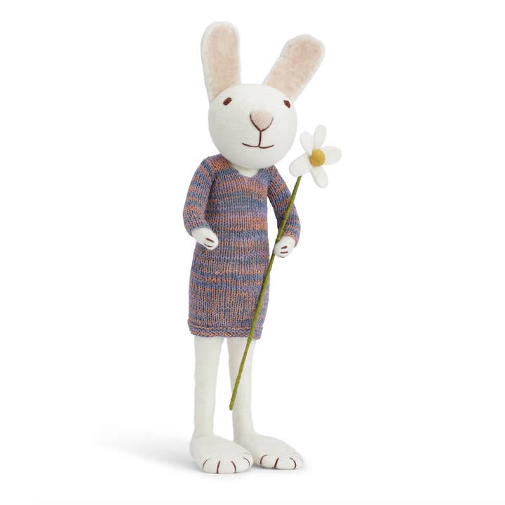 X-Large White Bunny with Multi Colorful Dress and Marguerite for wholesale by Gry and Sif