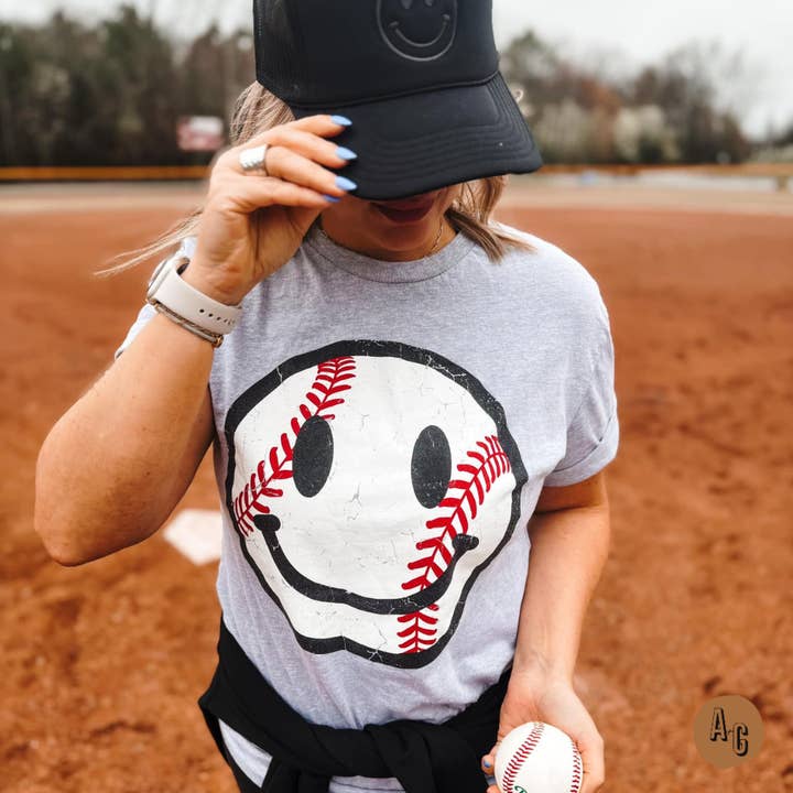 Al + Gray Graphic Tees - Wholesale Screen Printed T-Shirt - Women's - Baseball Smiley