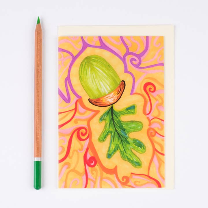 Oak Leaf and Acorn Bright Colours Abstract | Art Card for wholesale by Lilian G Limited