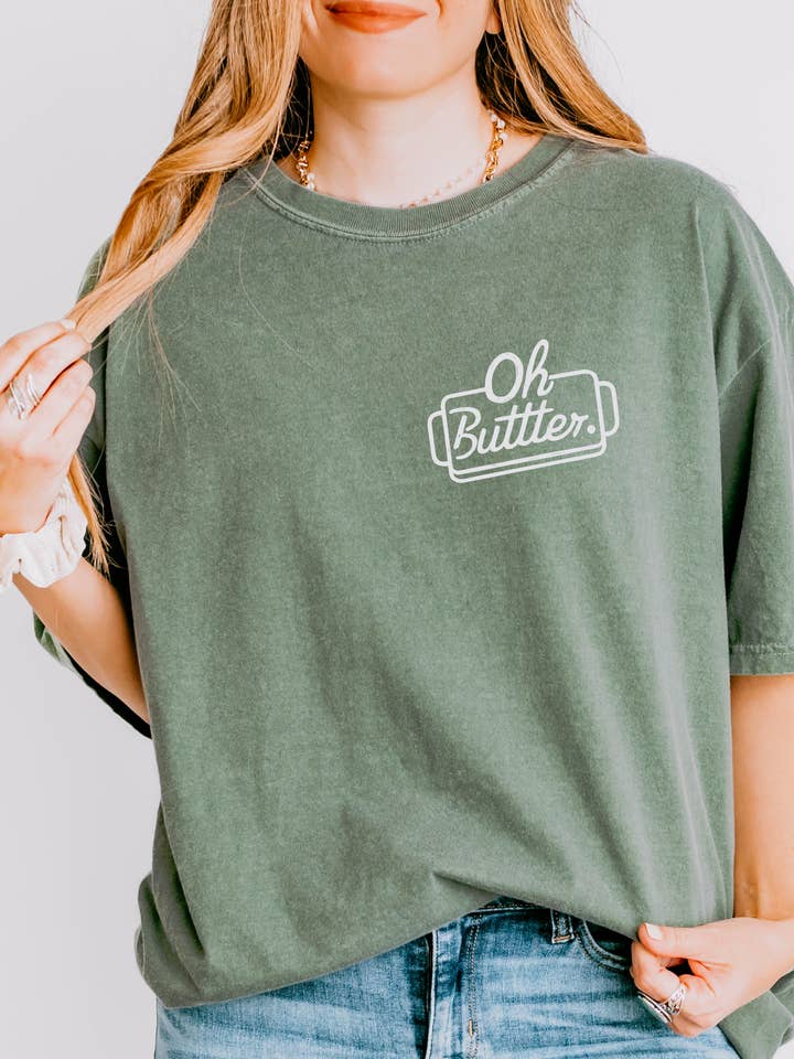 P E T I T R U E - Wholesale Screen Printed T-Shirt - Women's - Oh Butter Comfort Colors T-Shirt - Fun Foodie Graphic1