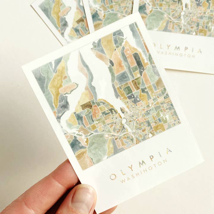 ColorFULL Olympia Washington Watercolor Map - VINYL Sticker for wholesale by Turn-of-the-Centuries