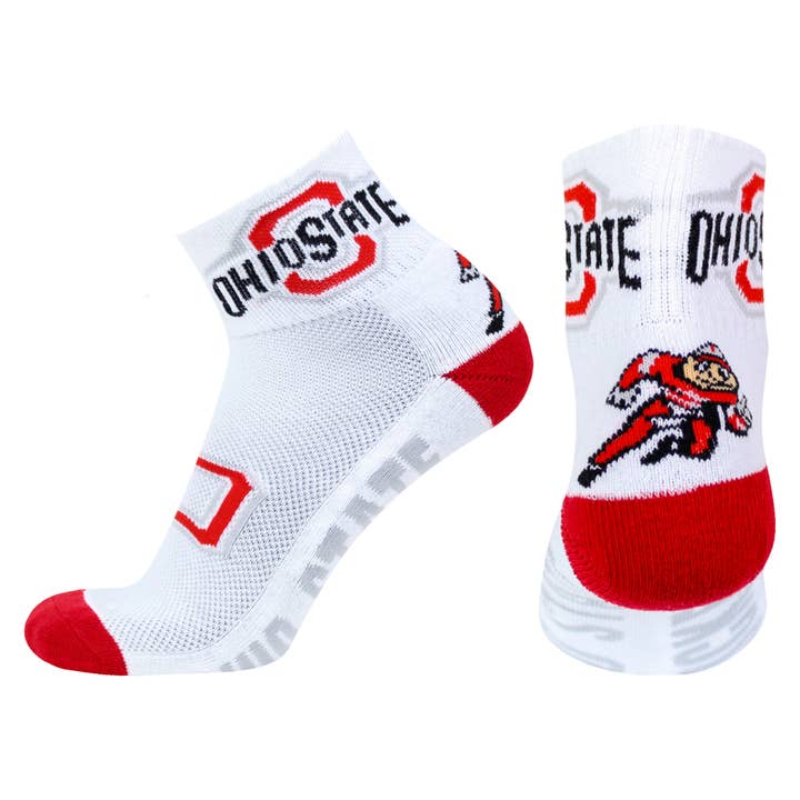 Ohio State Buckeyes White & Scarlet Quarter Socks for wholesale by Donegal Bay