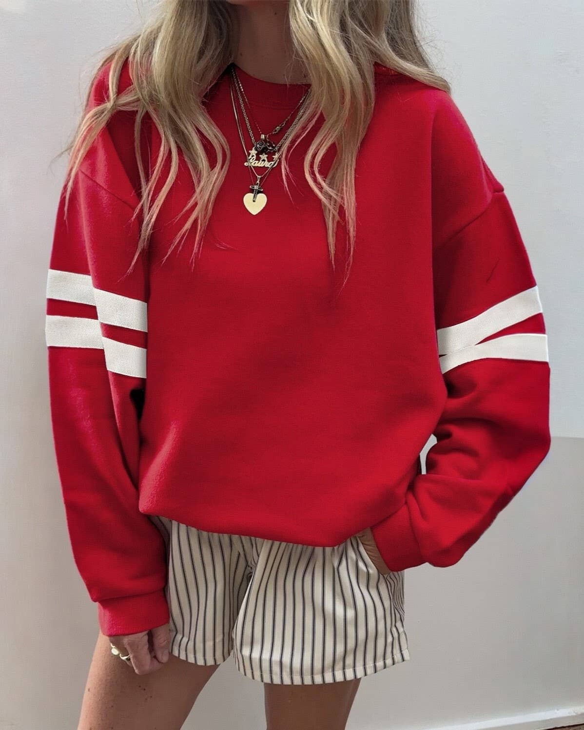 HIDDENBRAND - Wholesale Sweatshirt - Women's - Athleisure Color Block Pullover Striped Sweatshirt0