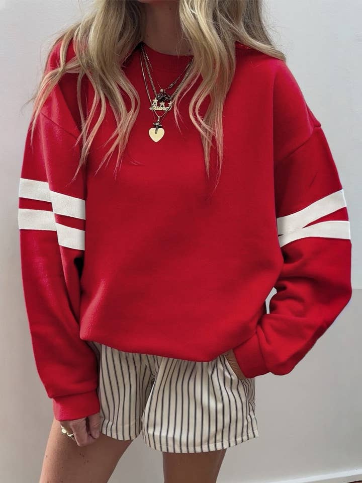 HIDDENBRAND - Wholesale Sweatshirt - Women's - Athleisure Color Block Pullover Striped Sweatshirt