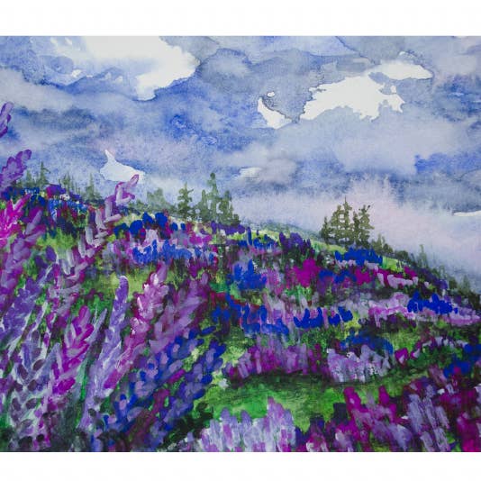 Carte de vœux Lupin Field Of Flowers, blanc à l'intérieur #KC17C pour la vente par Kellie Chasse Fine Art