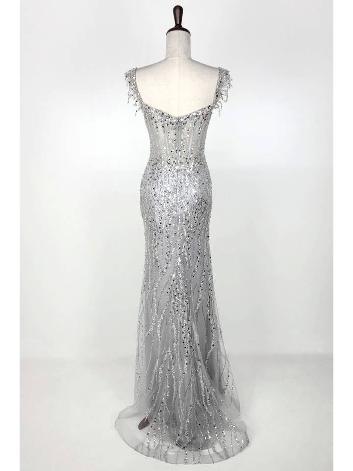 Chicas - Wholesale Gown - Women's - Off the Shoulder Sequin and Bead Long Dress C33164