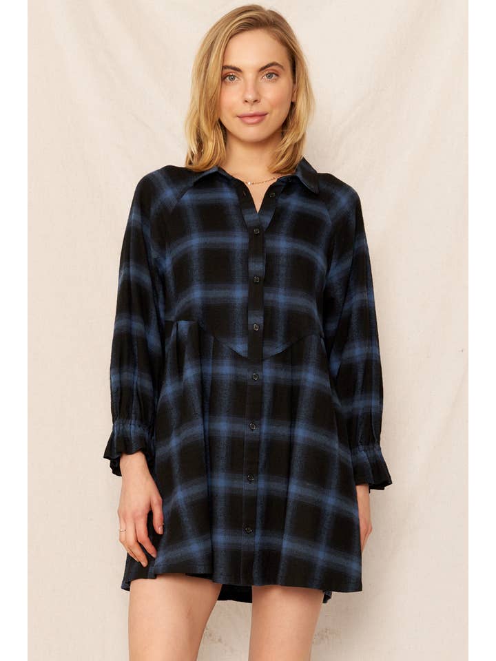 BLACK BLUE Plaid Button Down Dress for wholesale on Faire2