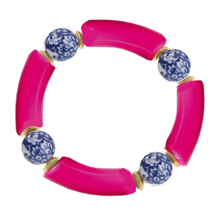 Peachy Pendants - Wholesale Beaded Bracelet - BRACELET - Acrylic Tube with Chinoiserie