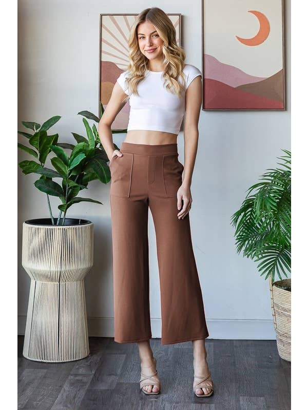 HEIMISH - Wholesale Pants - Women's - EP6838-10 WIDE WAISTBAND SOLID CULOTTES PANTS POCKET