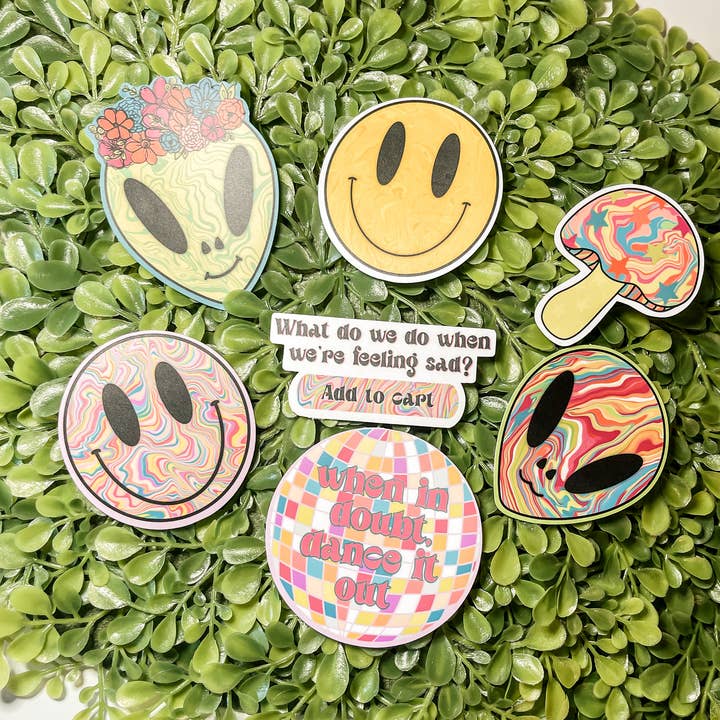 Sharp Thoughtlings - Wholesale Sticker - Yellow Swirly Smiley Face Sticker