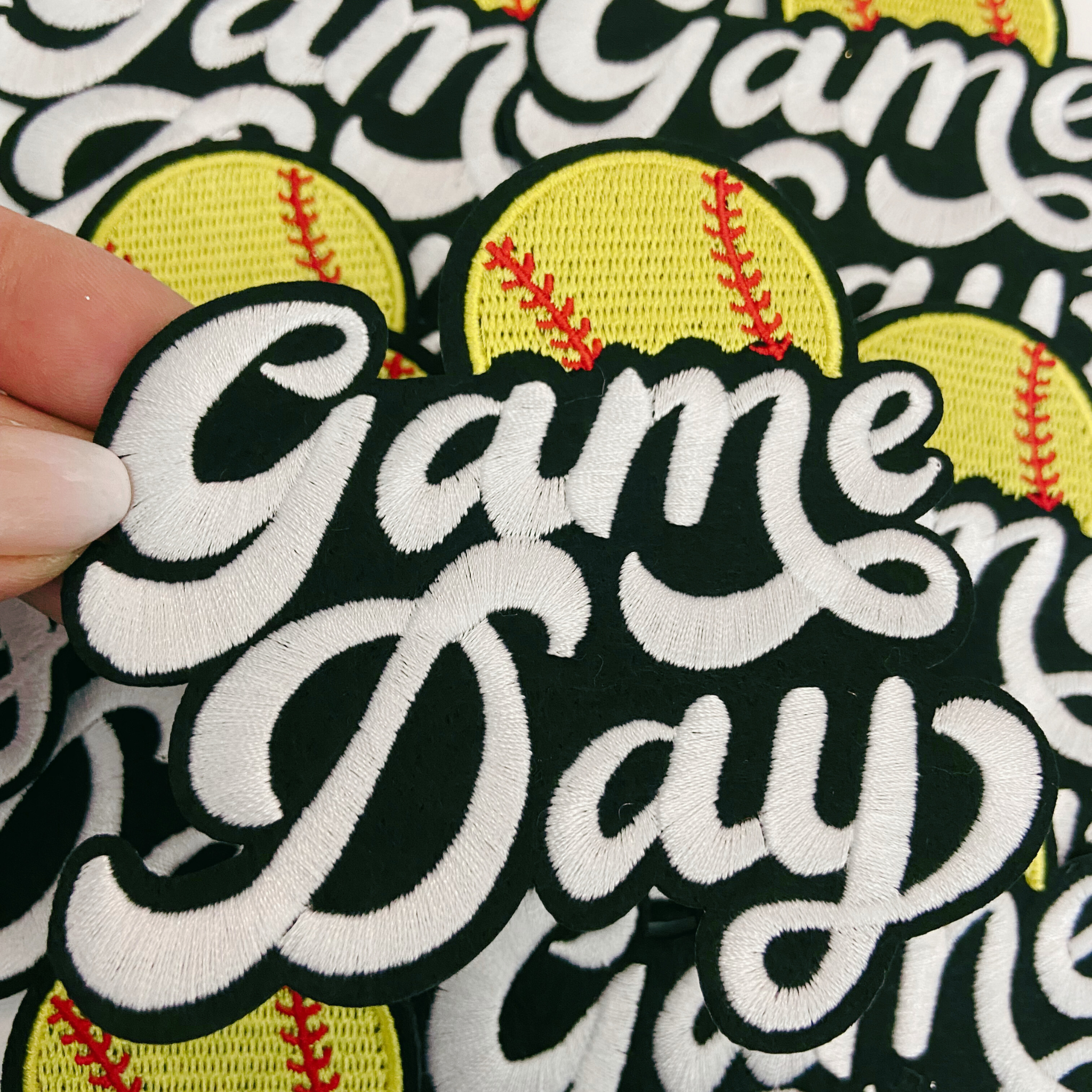 TEELUX - Wholesale Patch - GAME DAY Softball  -4" Embroidered Patch in White & Black0
