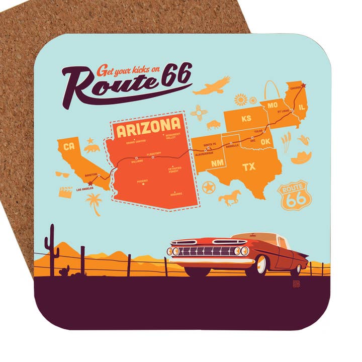 Route 66 Map AZ Coaster for wholesale by Tourist Courts