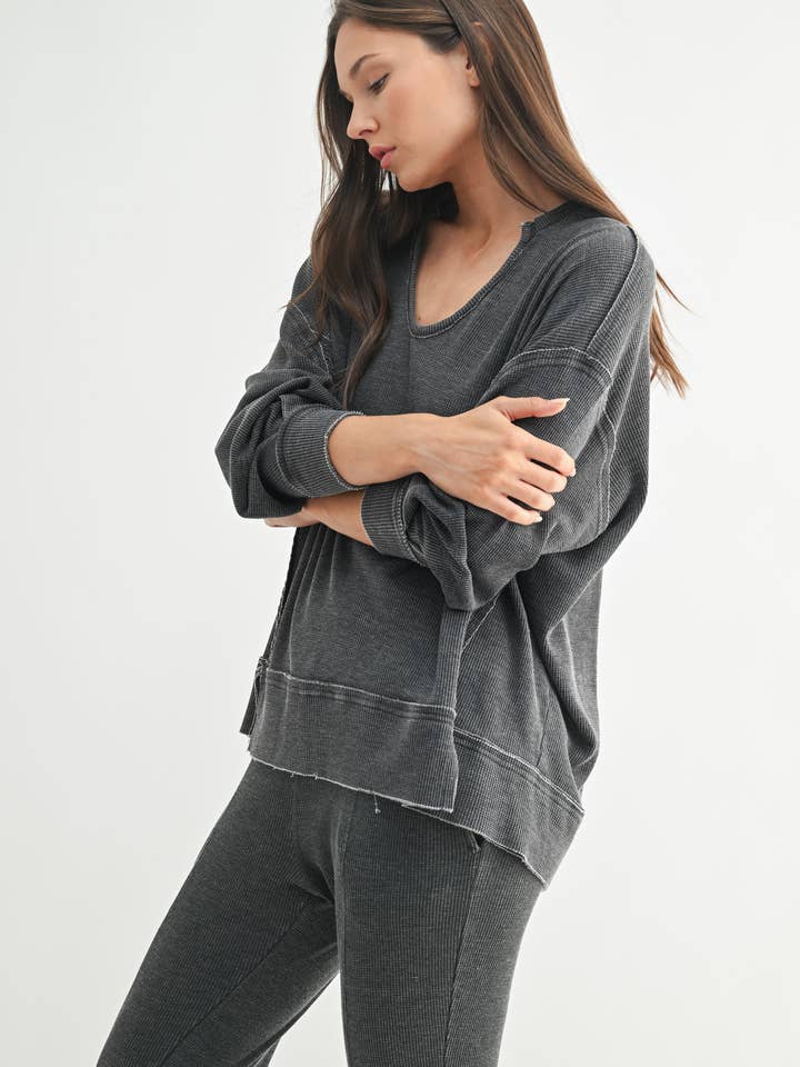 Mono B - Wholesale Tunic - Women's - Cotton Blend Waffle Knit Oversized Long Sleeve6