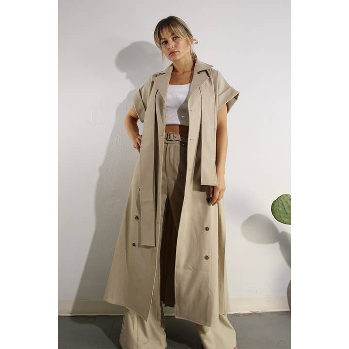 PLEATS BACK LONG JACKET AND PANTS SET - Oat Milk Color for wholesale on Faire