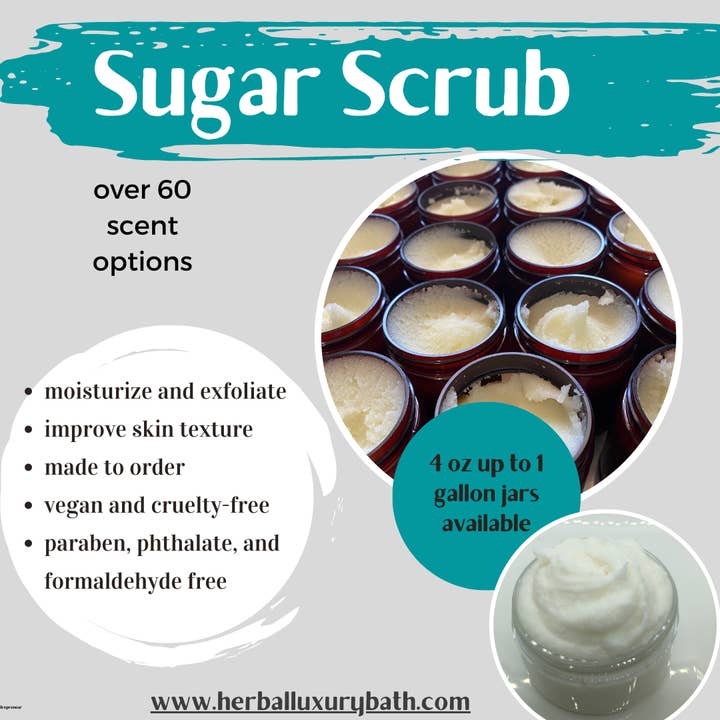 Herbal Love Creations- Luxury Bath and Body - Wholesale Body Scrub/Exfoliant - 8 oz Unlabeled Moisturizing Sugar Scrub