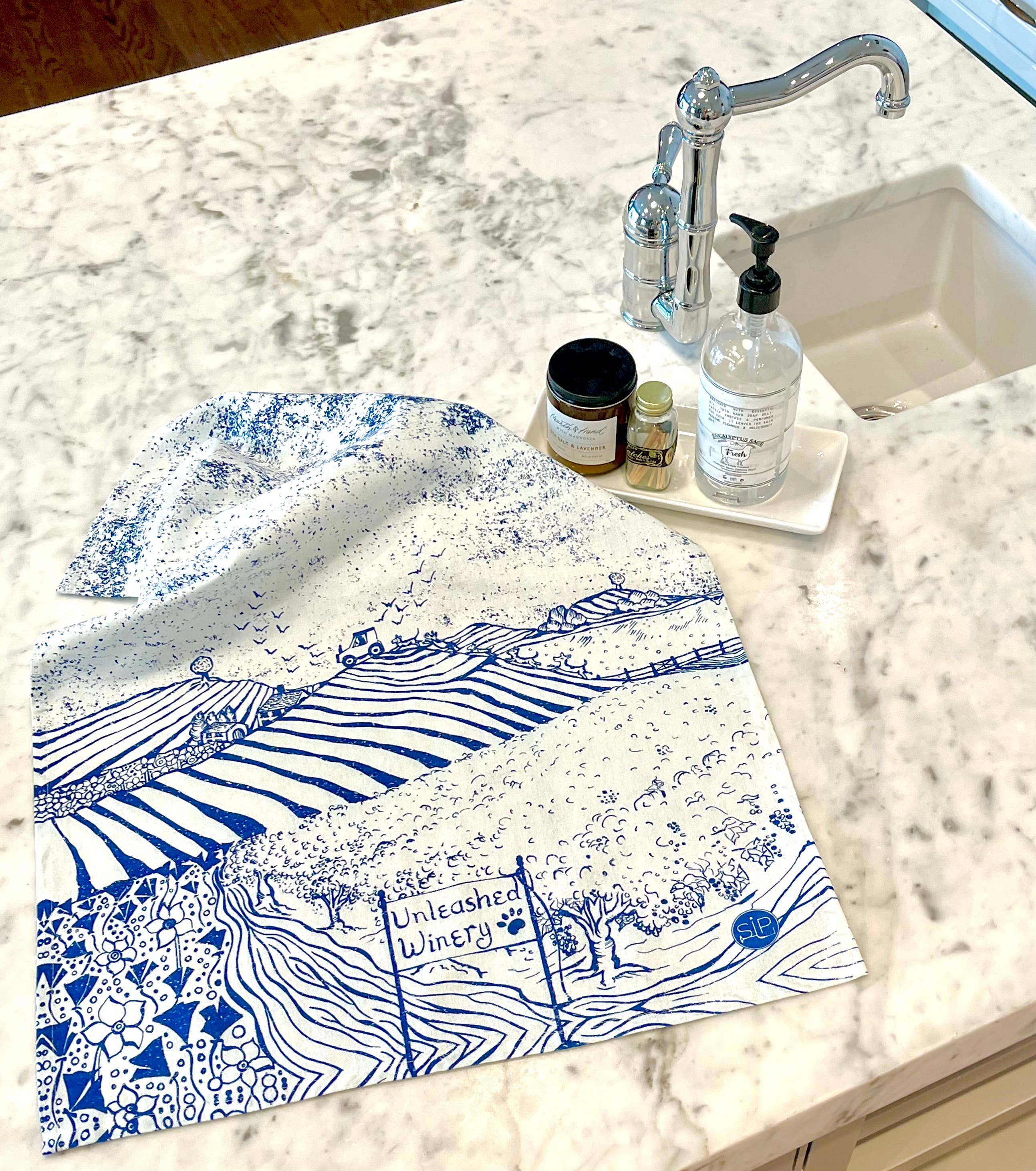 SIP - Wholesale Tea Towel - "Vineyard Dogs" Kitchen Towel3