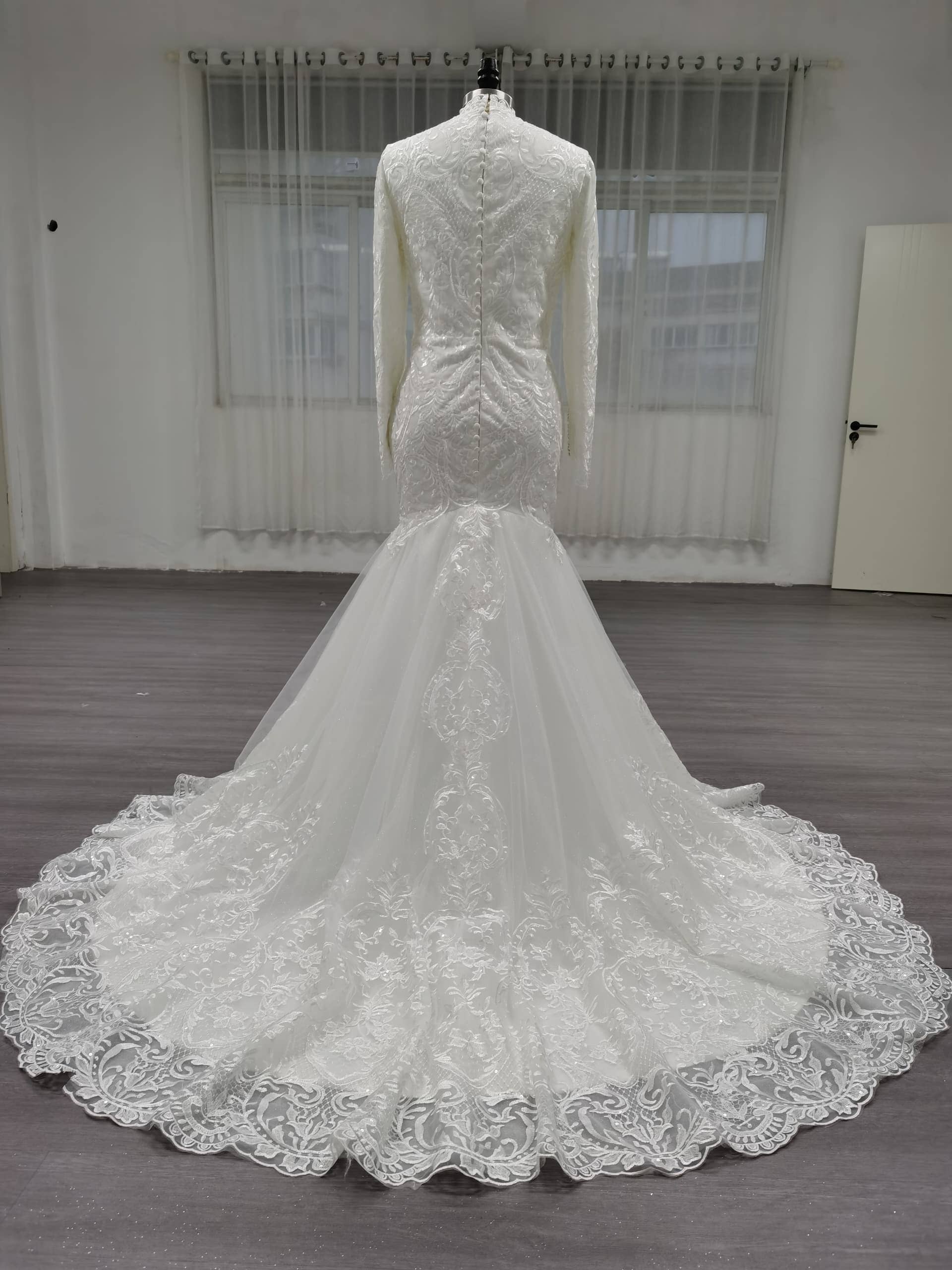 Unique Modest Bridal - Wholesale Gown - Women's - Ariel - Long Sleeve Elegant Mermaid Modest Wedding Dress9