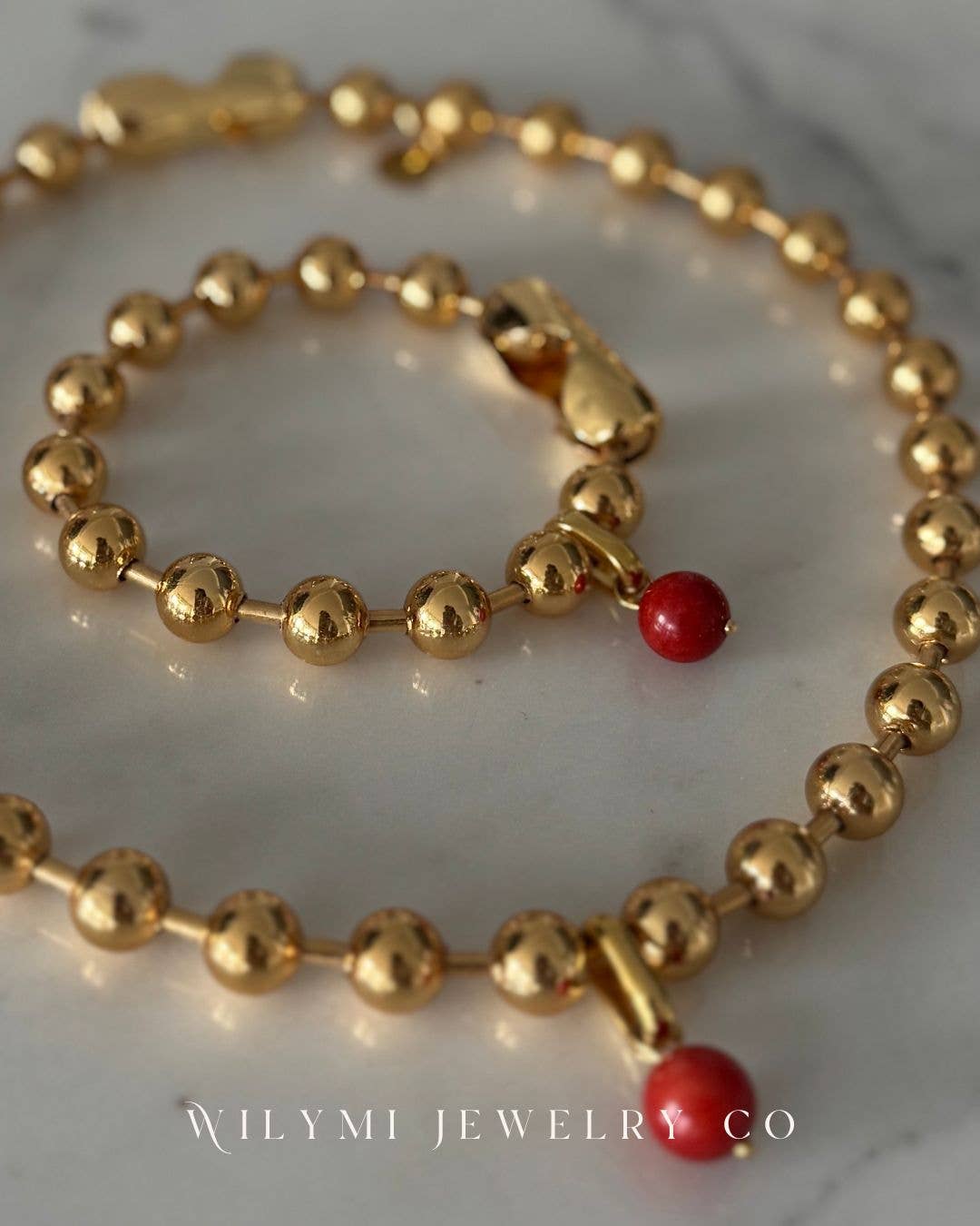 WILYMI Jewelry Co - Wholesale Charm/Dangle Bracelet - Coral & 18k Gold Plated + SS Sphere Sculptural Bracelet3