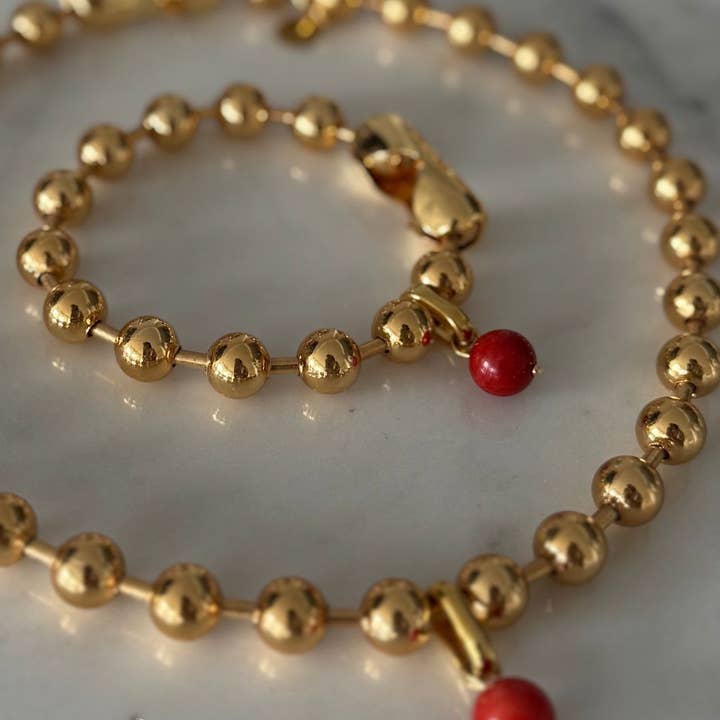WILYMI Jewelry Co - Wholesale Charm/Dangle Bracelet - Coral & 18k Gold Plated + SS Sphere Sculptural Bracelet3