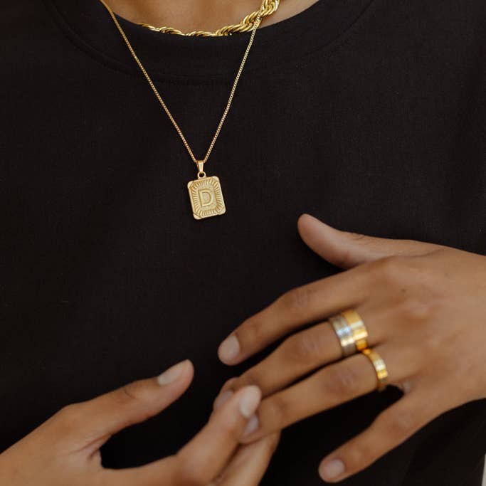 Katinki – wholesale Pendant/charm necklace – Personalized Initial Rectangle Medallion Necklace11