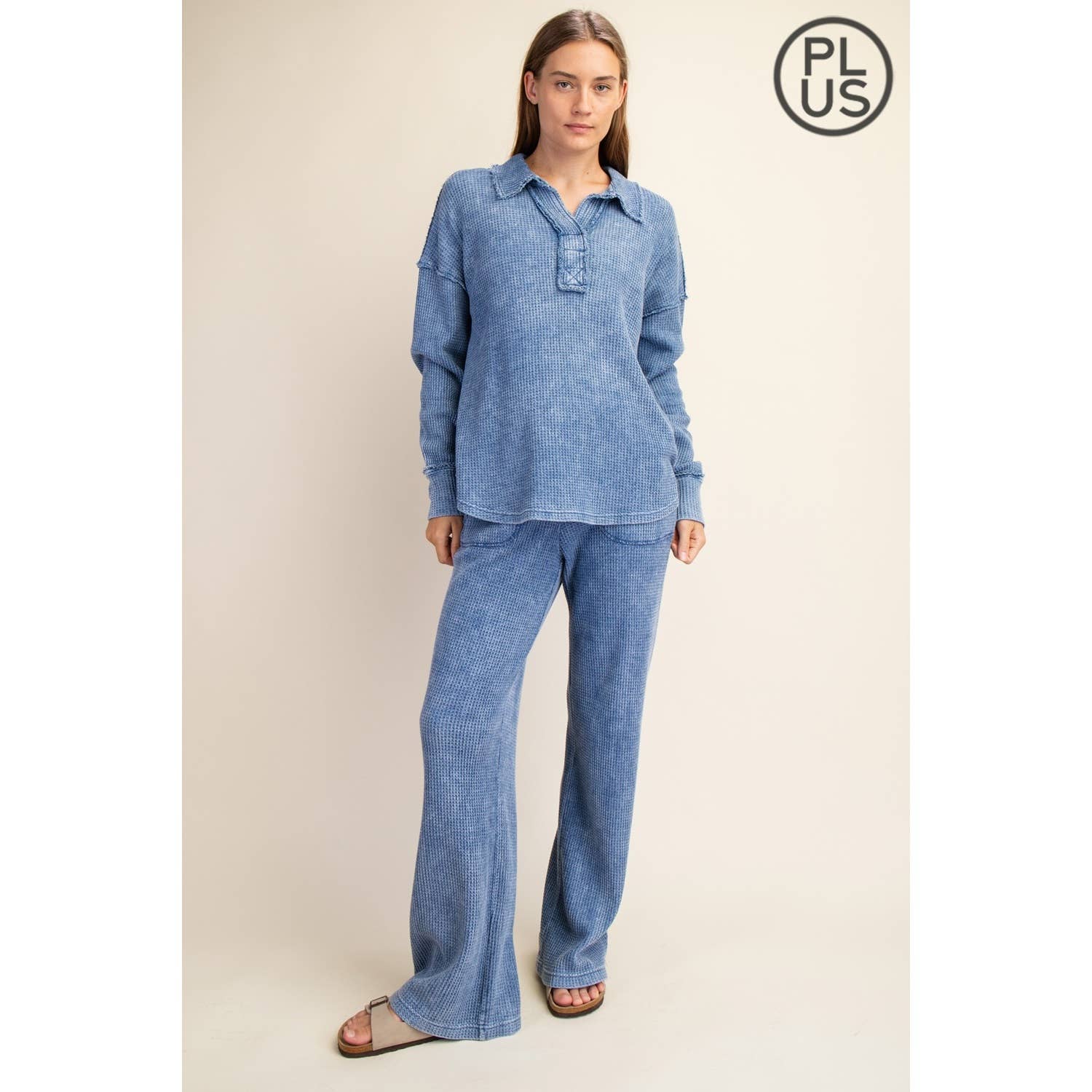 Rae Mode - Vente Pantalon de sport – femme - PANTALONS DE SURVÊTEMENT DROITS GAUFRÉS DÉLAVÉS AUX MINÉRAUX DE GRANDE TAILLE3