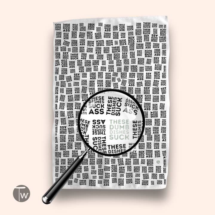 Dishes Are Dumb Black and White Tea Towel for wholesale by Twisted Wares