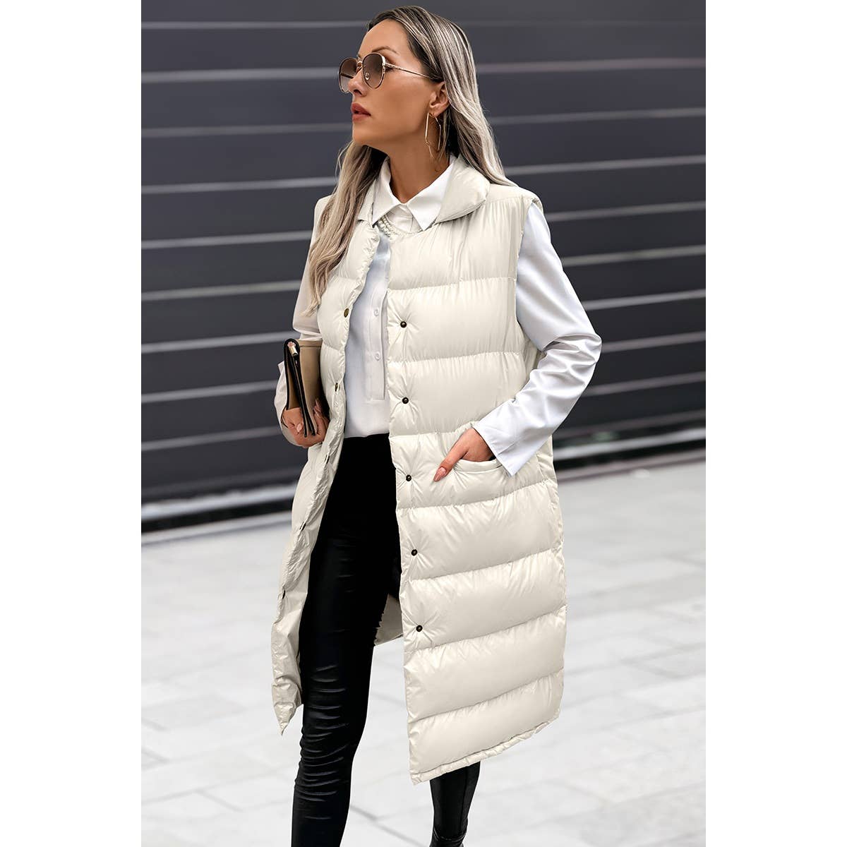 Supreme Fashion - Wholesale Outerwear Vest - Women's - Solid Button Down Puff Vest Padded Jacket3