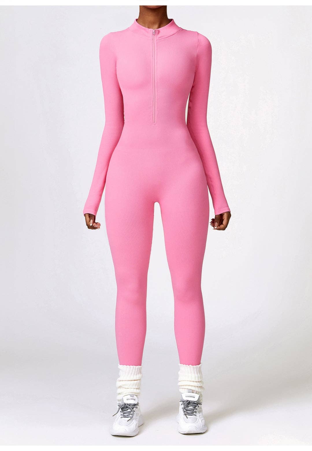 Active by Anna-Kaci – wholesale Unitard – Women′s – Zip-Up Ribbed Knit Unitard Jumpsuit14