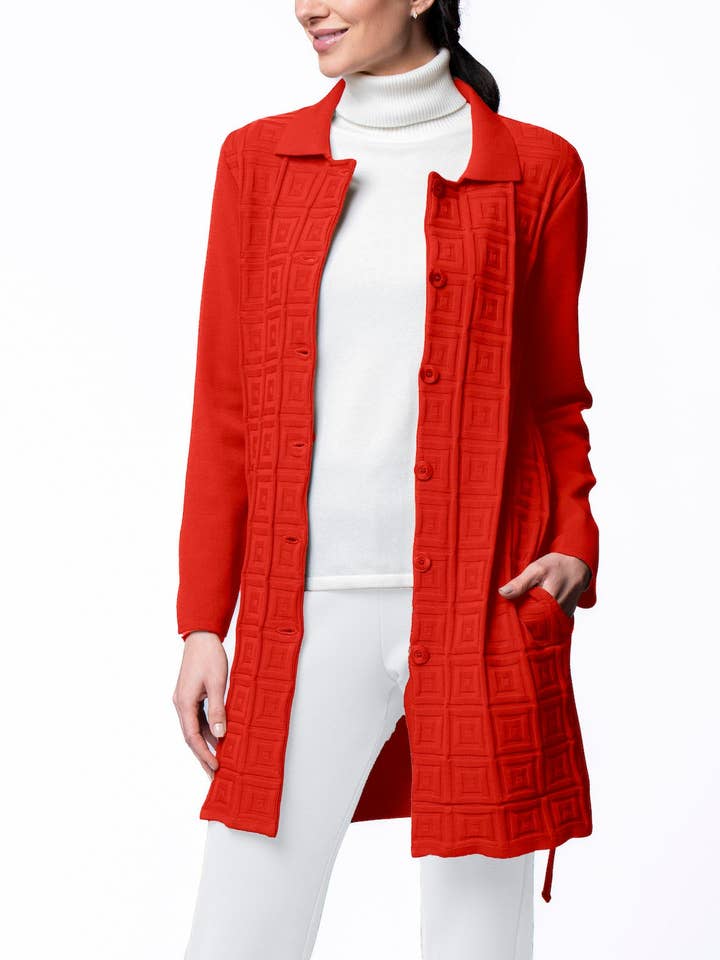 Sydney Square-Detail Strikket Bilfrakke ; Lys Orange for engroshandel hos Biana