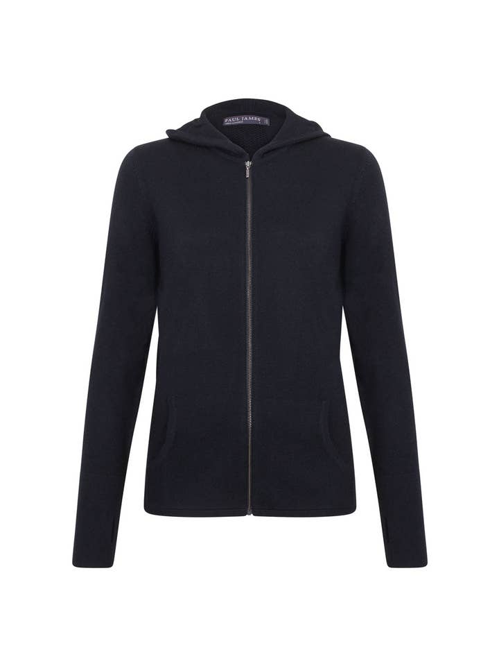 Black Womens Heavyweight Merino Activewear Hooded Jumper for wholesale on Faire6