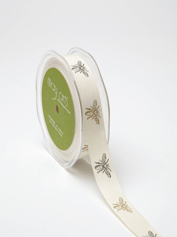 3/4 „Bee Print 100% bomuldsbånd for engroshandel hos May Arts Ribbon
