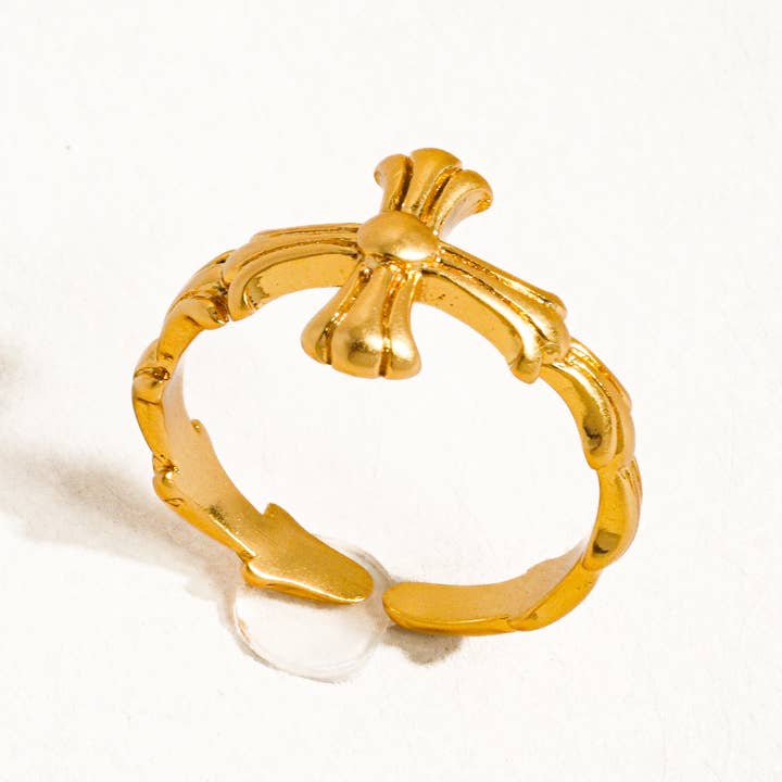 Ruth 18K Gold Vintage Adjustable Cross Ring for wholesale on Faire