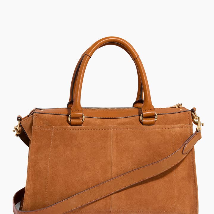Rustic Caramel Suede Amour Satchel for wholesale on Faire6