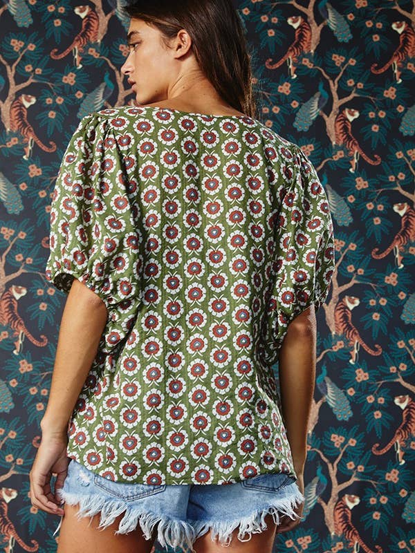 OLIVE T1868 Puff Sleeve Floral Woven Blouse for wholesale on Faire16