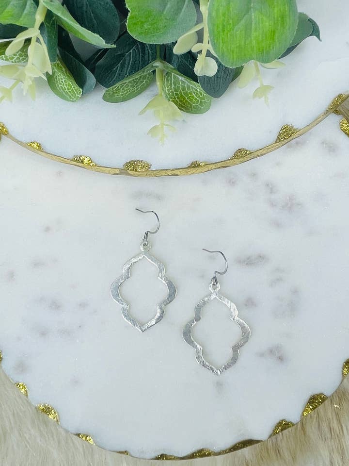 Brushed Silver Marquise Statement Earrings for wholesale by Magnolia & Peach Jewelry Boutique, LLC