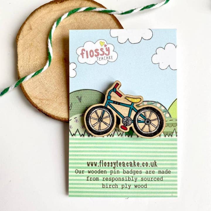 Insignia de pin de madera bicicleta para venta al por mayor de Flossy Teacake