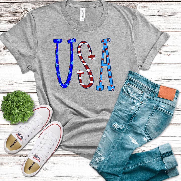 Whimsical USA Tee for wholesale by Maggie Mae's Trendy Tees