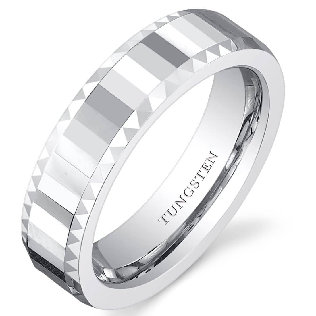 Peliani - Wholesale Band/Stacked Ring - Faceted Mirror Finish 5mm Women's Tungsten Ring Band Size 60